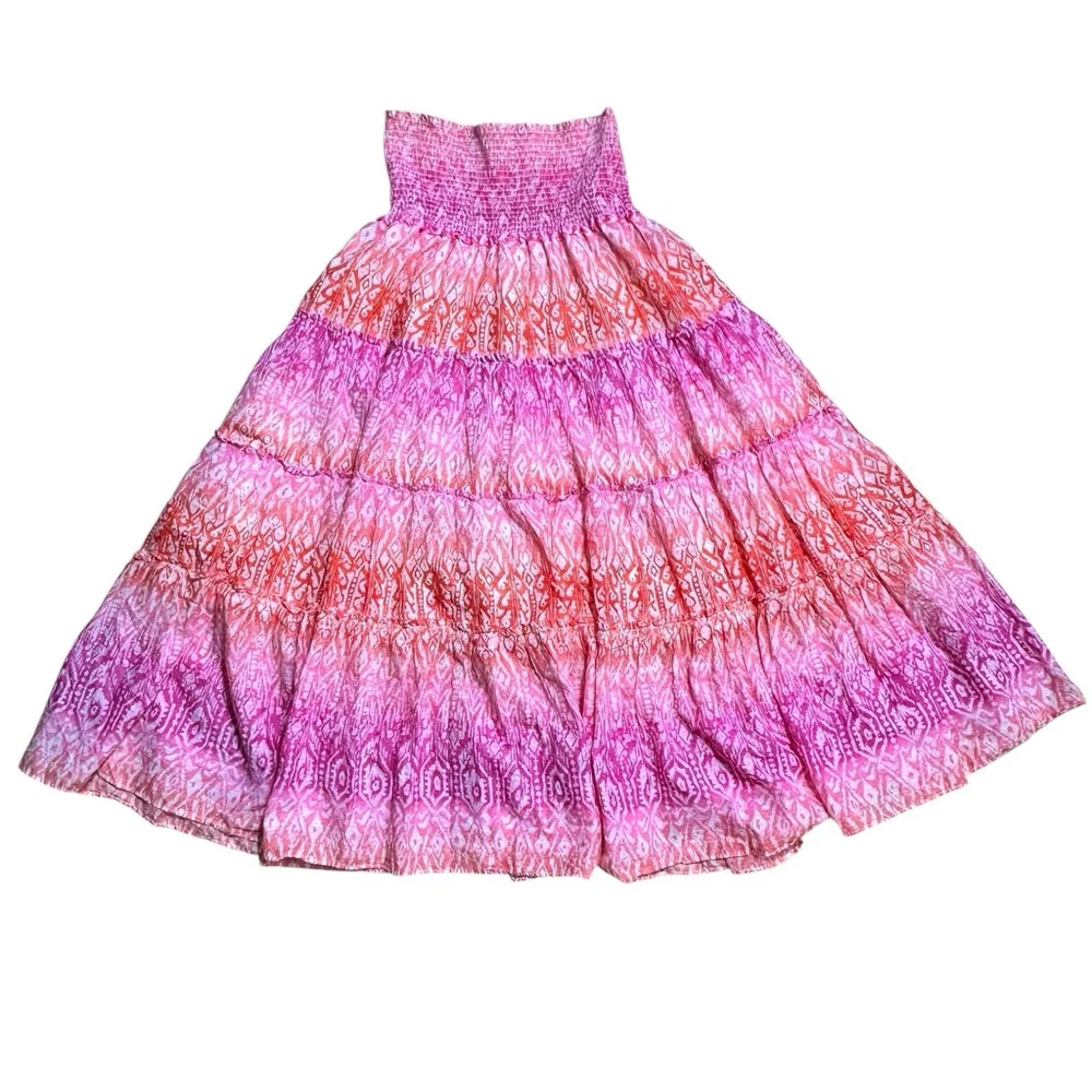 Ralph Lauren LRL Pink And Orange Tiered Ruffle Skirt XS Lined Flowy Cotton READ